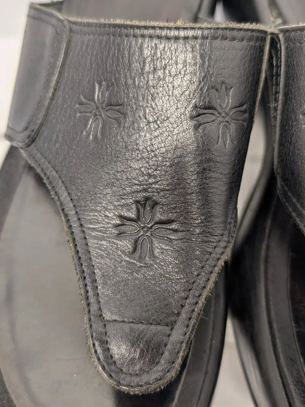 Dansko Floral Embossed Thong Sandals in Black Leather